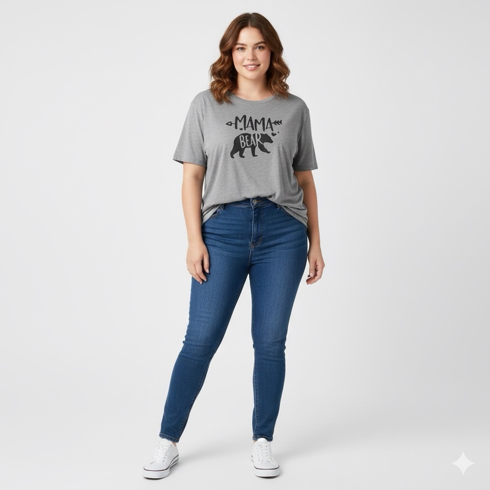 Mama Bear Gray Black TShirt SHEIN Short Sleeve Casual 3X Cotton